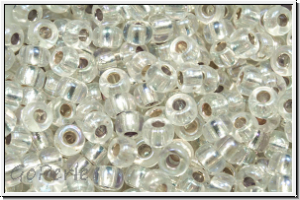 RR-08-1001, MIYUKI Rocailles, 08/0, crystal, trans., silver-ld., AB, 10g