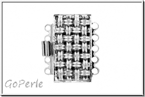 Federschlie�e "Flechtmuster", Metall, rhodium plated, silberfb., 2x5 �sen, 1 Stk.