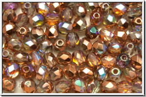 B�hm. Glasschliffperle, feuerpol., 4mm, crystal, trans., copper AB, 50 Stk.