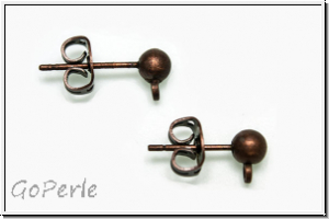 Ohrstecker "Kugel mit �se", 4mm, antikkupferfb., Messing, 1 Paar