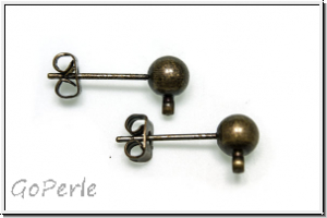 Ohrstecker "Kugel mit �se", 5mm, antikmessingfb., Messing, 1 Paar