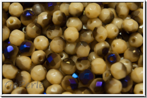 B�hm. Glasschliffperle, feuerpol., 4mm, beige, op., half azuro, 50 Stk.