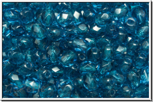 B�hm. Glasschliffperle, feuerpol., 4mm, capri blue, med., trans., 50 Stk.