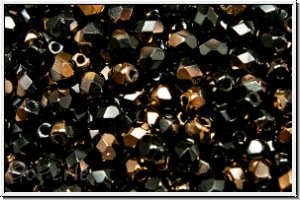 B�hm. Glasschliffperle, feuerpol., 4mm, black, op., half copper, 50 Stk.