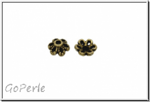 Perlenkappe "Anemone", 6x2,5mm, antikmessingfb., Messing, 10 Stk.