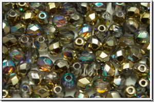 B�hm. Glasschliffperle, feuerpol., 4mm, crystal, trans., golden AB, 50 Stk.