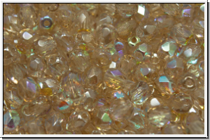 B�hm. Glasschliffperle, feuerpol., 4mm, crystal, trans., honey luster, AB, 50 Stk.