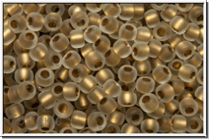 R-11-0989f, TOHO Rocailles, 11/0, crystal, trans., gold-ld., matte, 10g