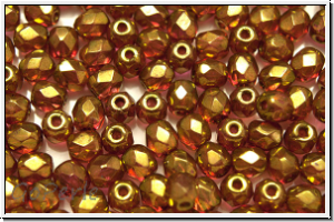 B�hm. Glasschliffperle, feuerpol., 4mm, crystal, trans., orange bronze luster, 50 Stk.