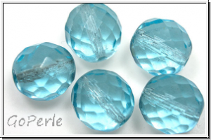 B�hm. Glasschliffperle, feuerpol., 12mm, aqua, trans., 5 Stk.