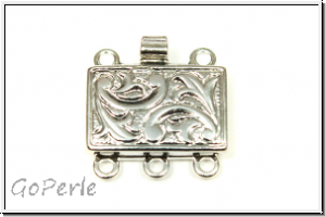 Federschlie�e "floral", Metall, rhodium plated, silberfb., 2x3 �sen, 1 Stk.