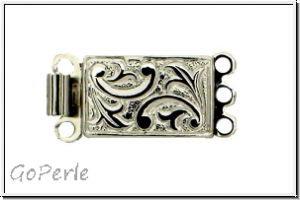 Federschlie�e "floral", Metall, rhodium plated, silberfb., 2x3 �sen, 1 Stk.