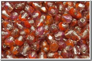 B�hm. Glasschliffperle, feuerpol., 4mm, crystal red ombriert, trans., silver-ld., 50 Stk.