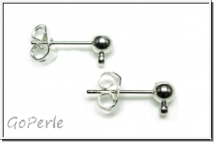 Ohrstecker "Kugel mit �se", 4mm, silberfb., Messing, 1 Paar