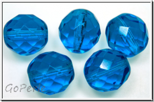 B�hm. Glasschliffperle, feuerpol., 12mm, capri blue, trans., 5 Stk.