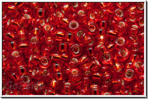RR-11-0010, MIYUKI Rocailles, 11/0, red, trans., silver-ld., 10g