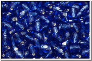 B�hm. Glasschliffperle, feuerpol., 4mm, cobalt, lt., trans., silver-ld., 50 Stk.