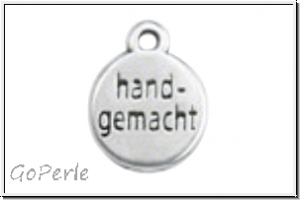 Anh�nger "handgemacht-Label", 10x12,5x1,5mm, antiksilberfb., Metall, 1 Stk.