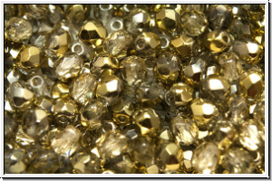 B�hm. Glasschliffperle, feuerpol., 4mm, crystal, trans., half brass, 50 Stk.