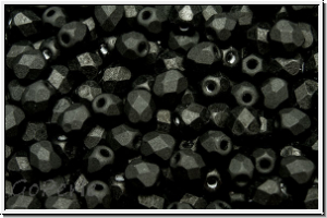 B�hm. Glasschliffperle, feuerpol., 4mm, black, op., matte, 50 Stk.