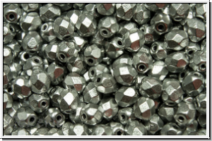 B�hm. Glasschliffperle, feuerpol., 4mm, silver, met., satin, 50 Stk.