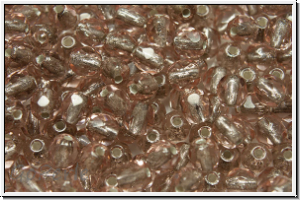 B�hm. Glasschliffperle, feuerpol., 4mm, rosaline, trans., silver-ld., 50 Stk.