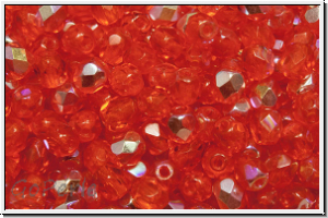 B�hm. Glasschliffperle, feuerpol., 4mm, orange, dk., trans., AB, 50 Stk.