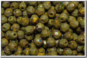 B�hm. Glasschliffperle, feuerpol., 4mm, sunflower, op., picasso, 50 Stk.