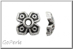 Perlenkappe "4-bl�ttrig", 7x2mm, antiksilberfb., Tibetsilber, 10 Stk.