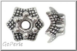 Perlenkappe "Punktestern", 6x3,4mm, antiksilberfb., Tibetsilber, 10 Stk.