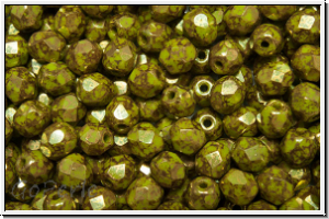 B�hm. Glasschliffperle, feuerpol., 4mm, olivine, dk., op., lila marbled, 50 Stk.