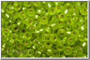 RR-11-0014f, MIYUKI Rocailles, 11/0, green, lime, trans., silver-ld., matte, 10g