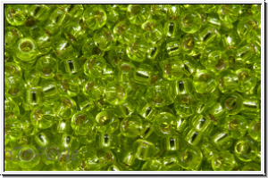 RR-11-0014, MIYUKI Rocailles, 11/0, green, lime, trans., silver-ld., 10g