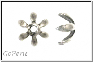 Perlenkappe "Bl�tenkelch, 6-bl�ttrig" TRINITY BRASS, 6x3mm, antikversilbert, Messing, 1 Stk.