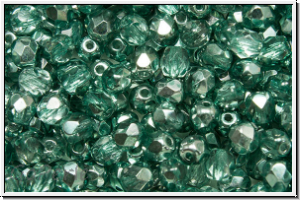 B�hm. Glasschliffperle, feuerpol., 4mm, crystal, trans., half apollo, seafoam, 50 Stk.