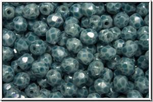 B�hm. Glasschliffperle, feuerpol., 4mm, white, op., blue marbled, 50 Stk.