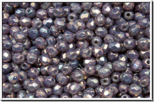 B�hm. Glasschliffperle, feuerpol., 3mm, white, opal, purple iris., 50 Stk.