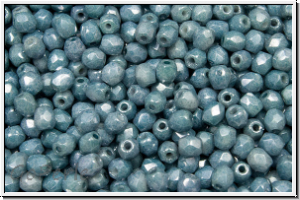 B�hm. Glasschliffperle, feuerpol., 3mm, white, op., blue/grey marbled, 50 Stk.