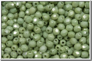 B�hm. Glasschliffperle, feuerpol., 3mm, white, op., lt. green marbled, 50 Stk.