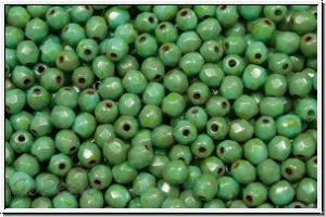 B�hm. Glasschliffperle, feuerpol., 3mm, turquoise, med., op., picasso, 50 Stk.