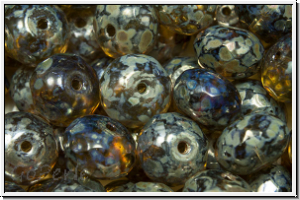 b�hm. Schliffperle, Donut, 6x8mm, black diamond, trans., silver picasso, 10 Stk.