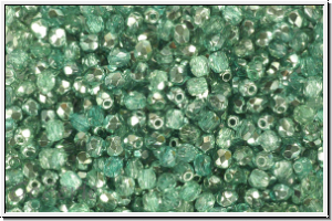 B�hm. Glasschliffperle, feuerpol., 3mm, crystal, trans., half apollo, seafoam, 50 Stk.