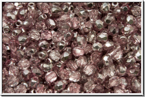 B�hm. Glasschliffperle, feuerpol., 3mm, crystal, trans., half apollo, pink, 50 Stk.