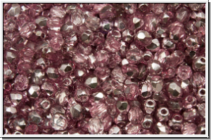 B�hm. Glasschliffperle, feuerpol., 3mm, crystal, trans., half apollo, lt. amethyst, 50 Stk.