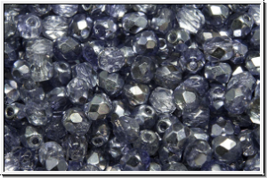 B�hm. Glasschliffperle, feuerpol., 4mm, crystal, trans., half apollo, tanzanite, 50 Stk.