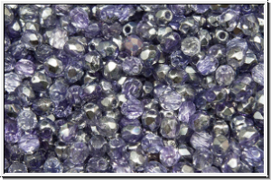 B�hm. Glasschliffperle, feuerpol., 3mm, crystal, trans., half apollo, tanzanite, 50 Stk.