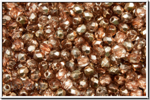 B�hm. Glasschliffperle, feuerpol., 3mm, crystal, trans., half apollo, bronze, 50 Stk.