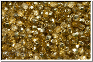 B�hm. Glasschliffperle, feuerpol., 3mm, crystal, trans., half apollo, lt. topaz, 50 Stk.