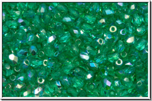 B�hm. Glasschliffperle, feuerpol., 3mm, emerald, lt., trans., AB, 50 Stk.