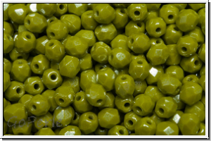 B�hm. Glasschliffperle, feuerpol., 4mm, olive, lt., op., luster, 50 Stk.
